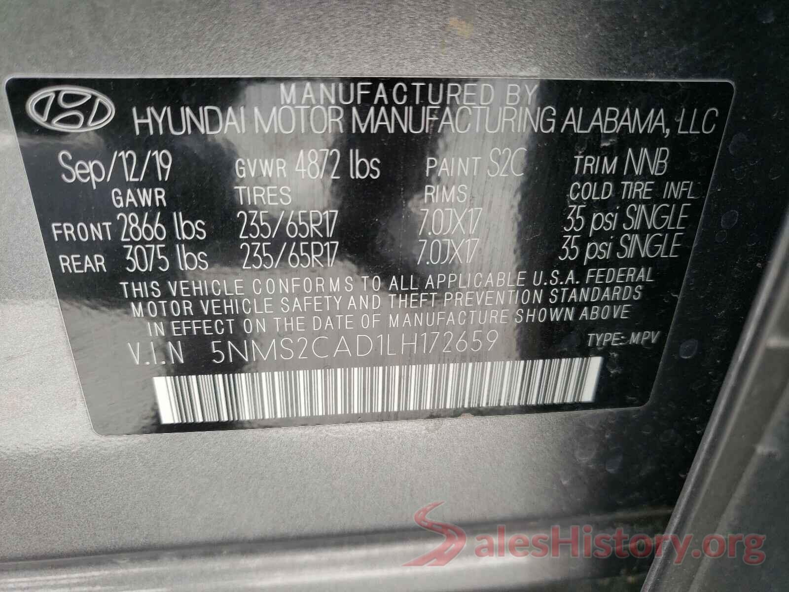 5NMS2CAD1LH172659 2020 HYUNDAI SANTA FE