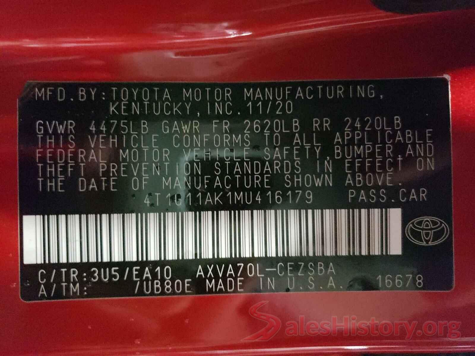 4T1G11AK1MU416179 2021 TOYOTA CAMRY