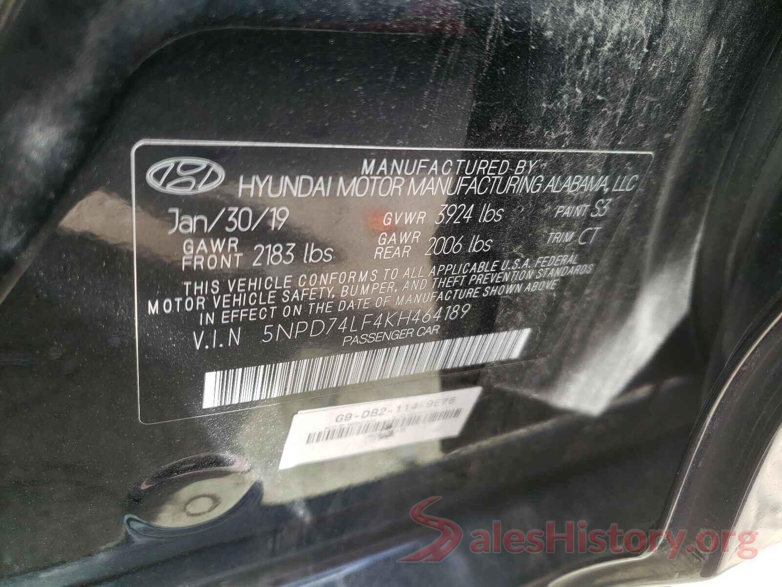 5NPD74LF4KH464189 2019 HYUNDAI ELANTRA