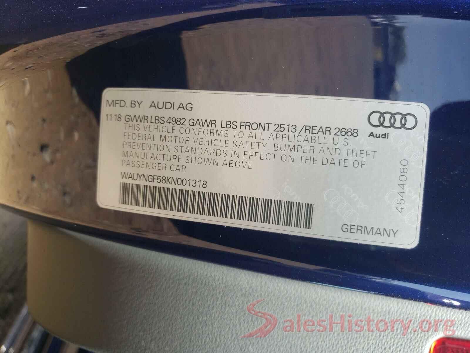 WAUYNGF58KN001318 2019 AUDI A5