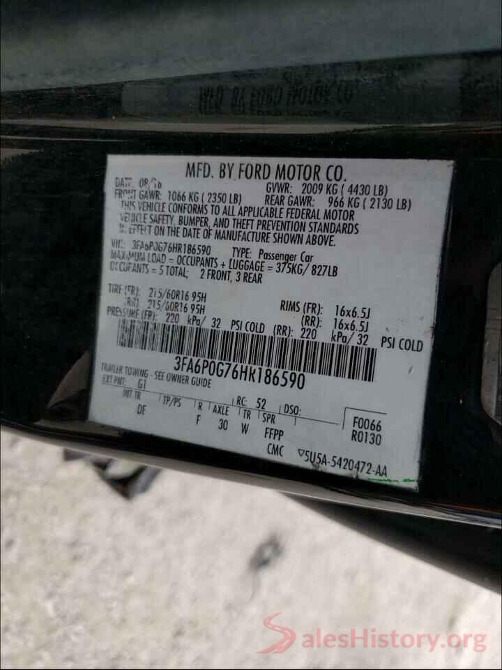 3FA6P0G76HR186590 2017 FORD FUSION