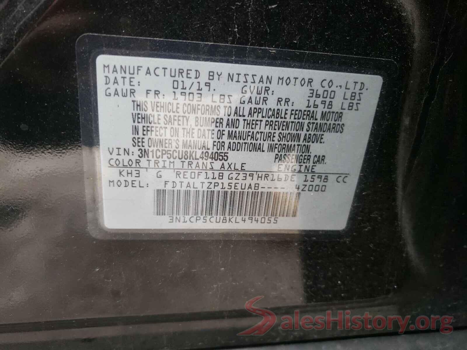 3N1CP5CU8KL494055 2019 NISSAN KICKS