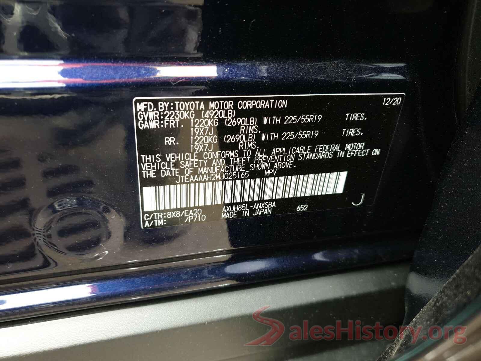 JTEAAAAH2MJ025165 2021 TOYOTA VENZA