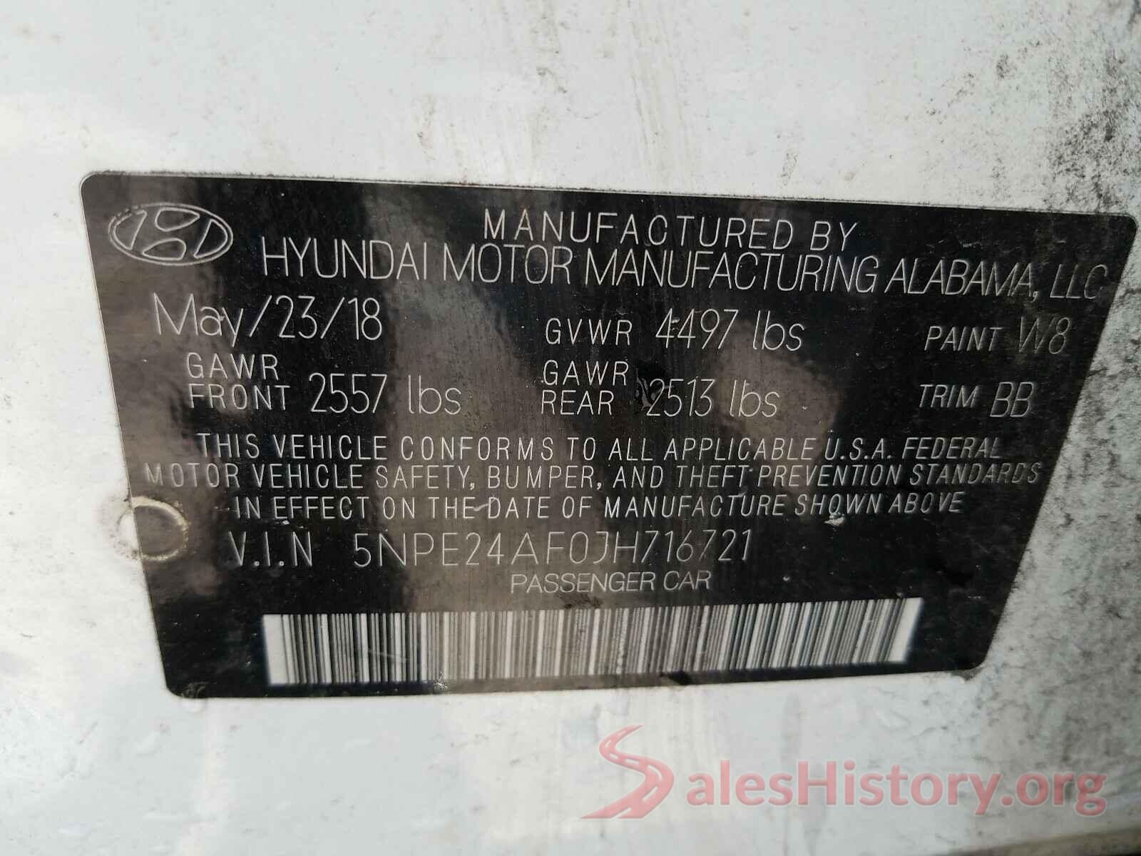 5NPE24AF0JH716721 2018 HYUNDAI SONATA