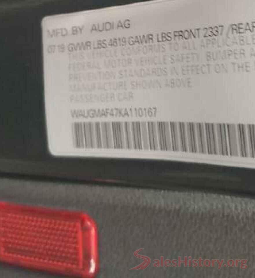 WAUGMAF47KA110167 2019 AUDI A4