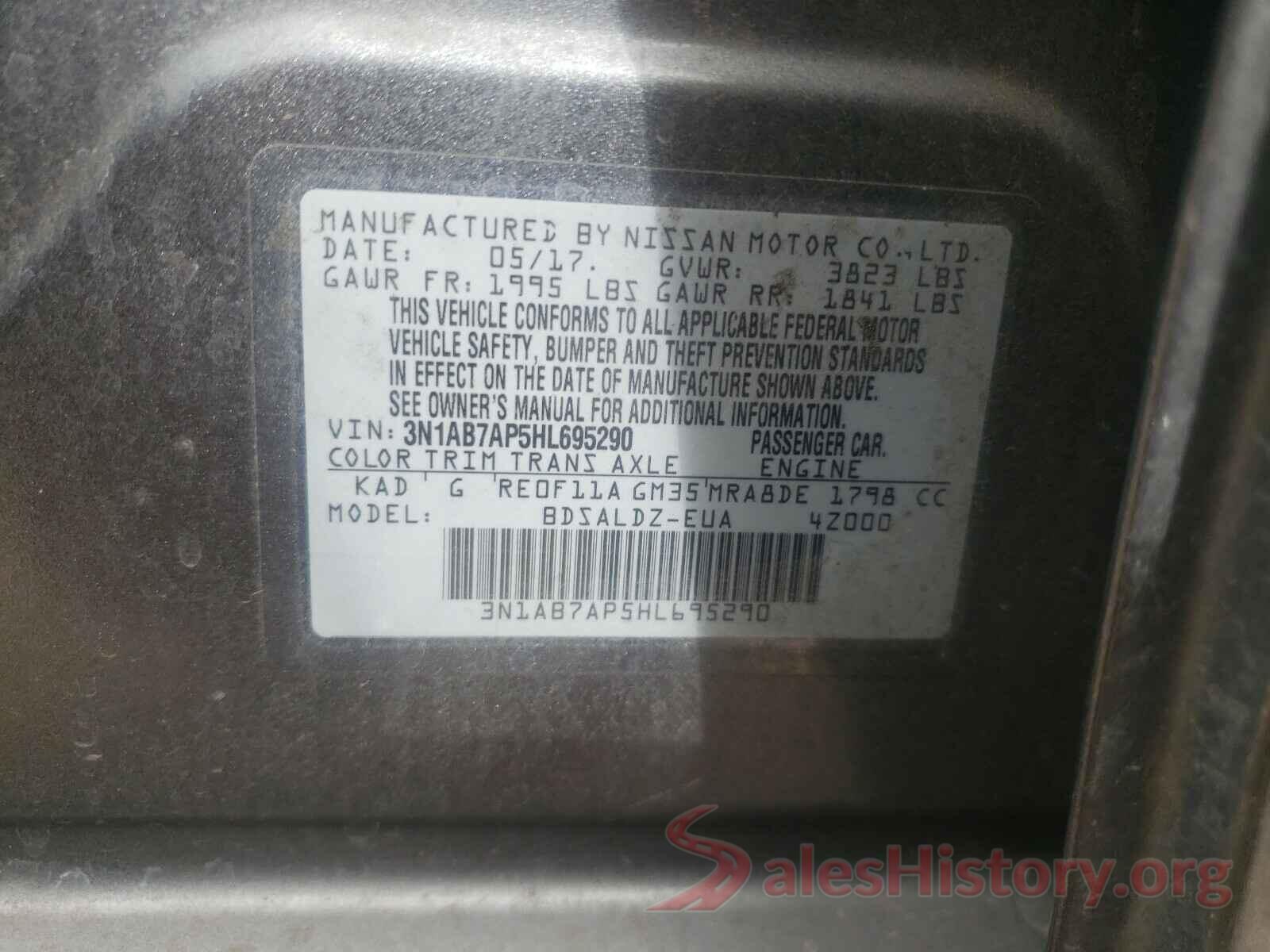 3N1AB7AP5HL695290 2017 NISSAN SENTRA