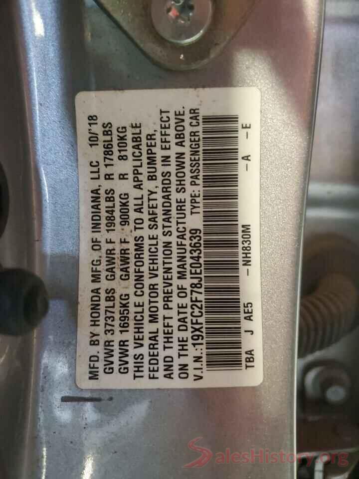 19XFC2F78JE043639 2018 HONDA CIVIC