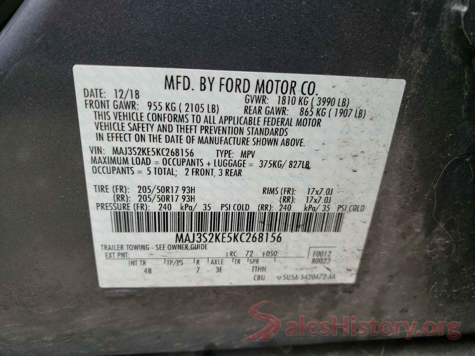 MAJ3S2KE5KC268156 2019 FORD ALL OTHER