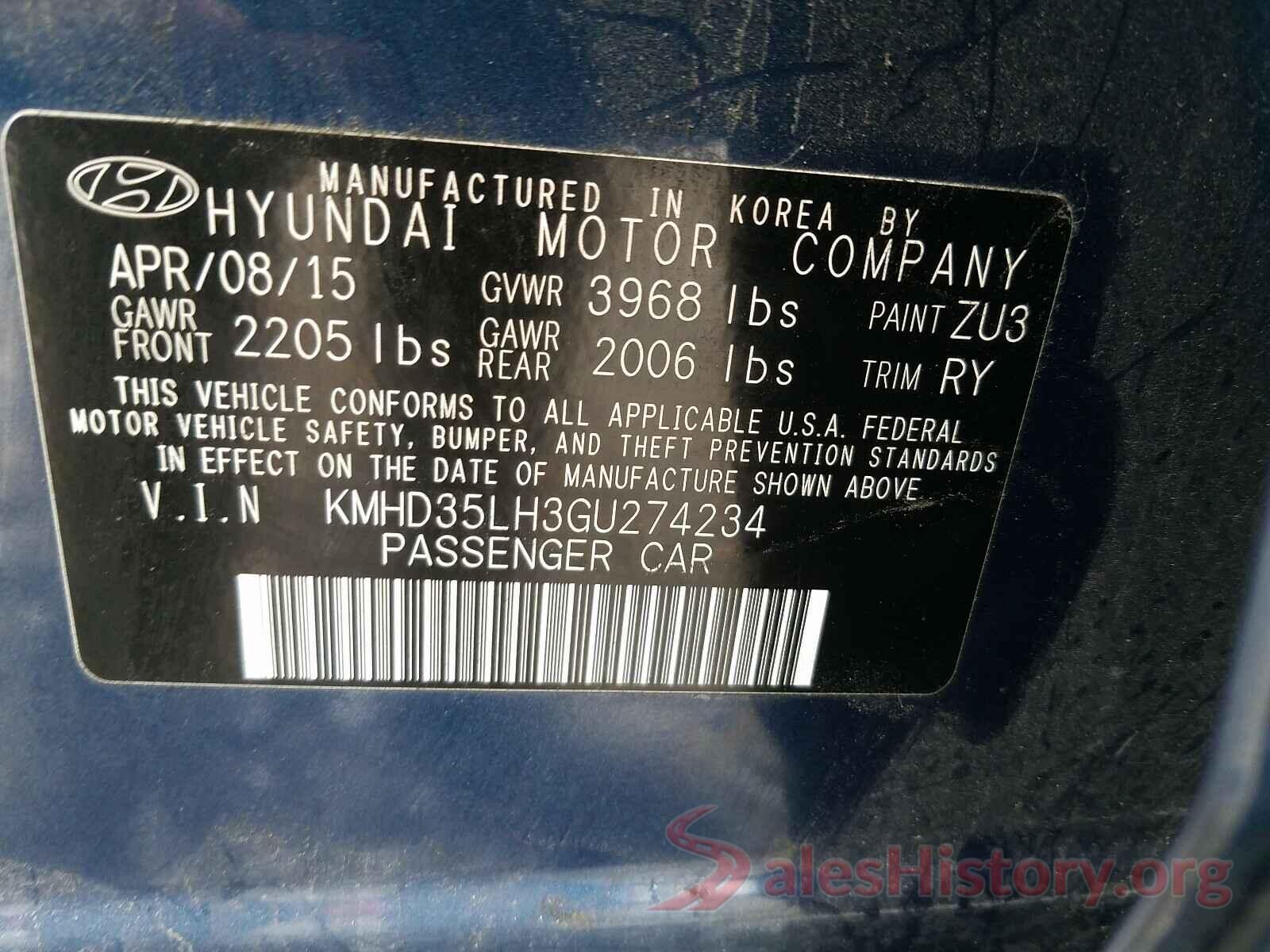 KMHD35LH3GU274234 2016 HYUNDAI ELANTRA