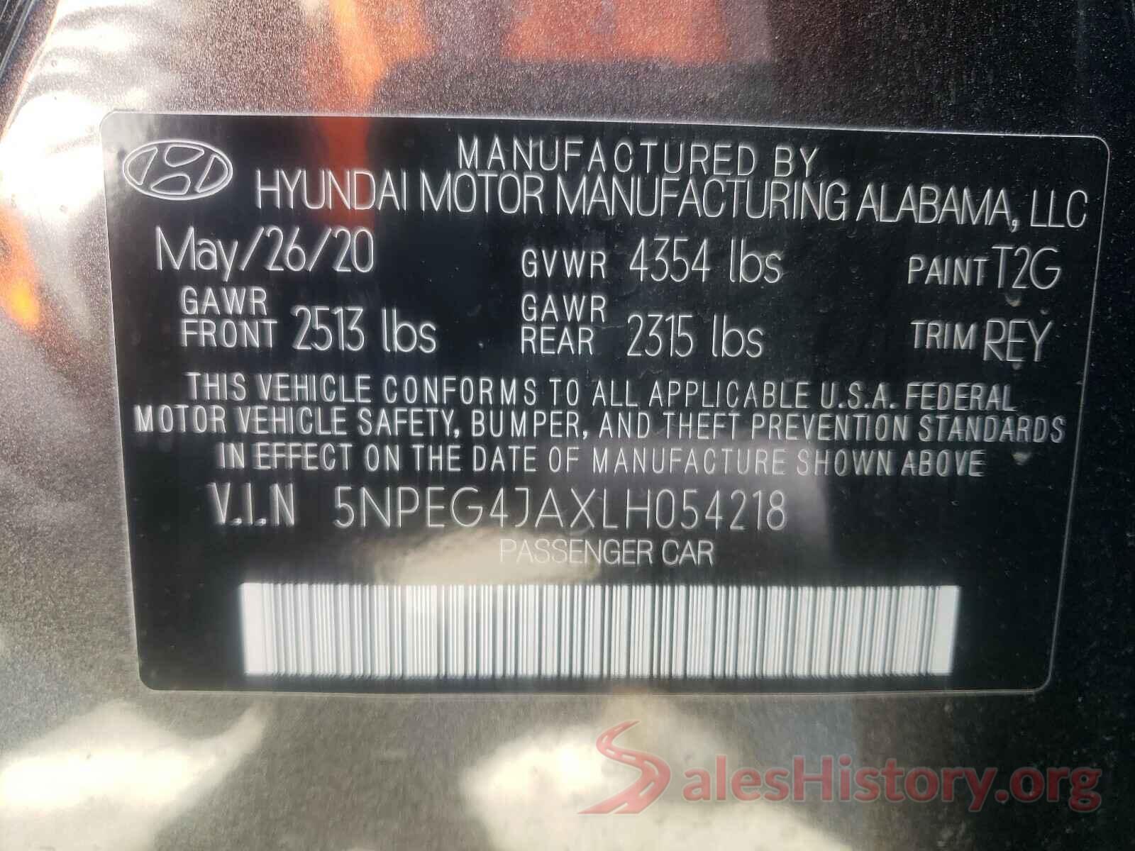 5NPEG4JAXLH054218 2020 HYUNDAI SONATA