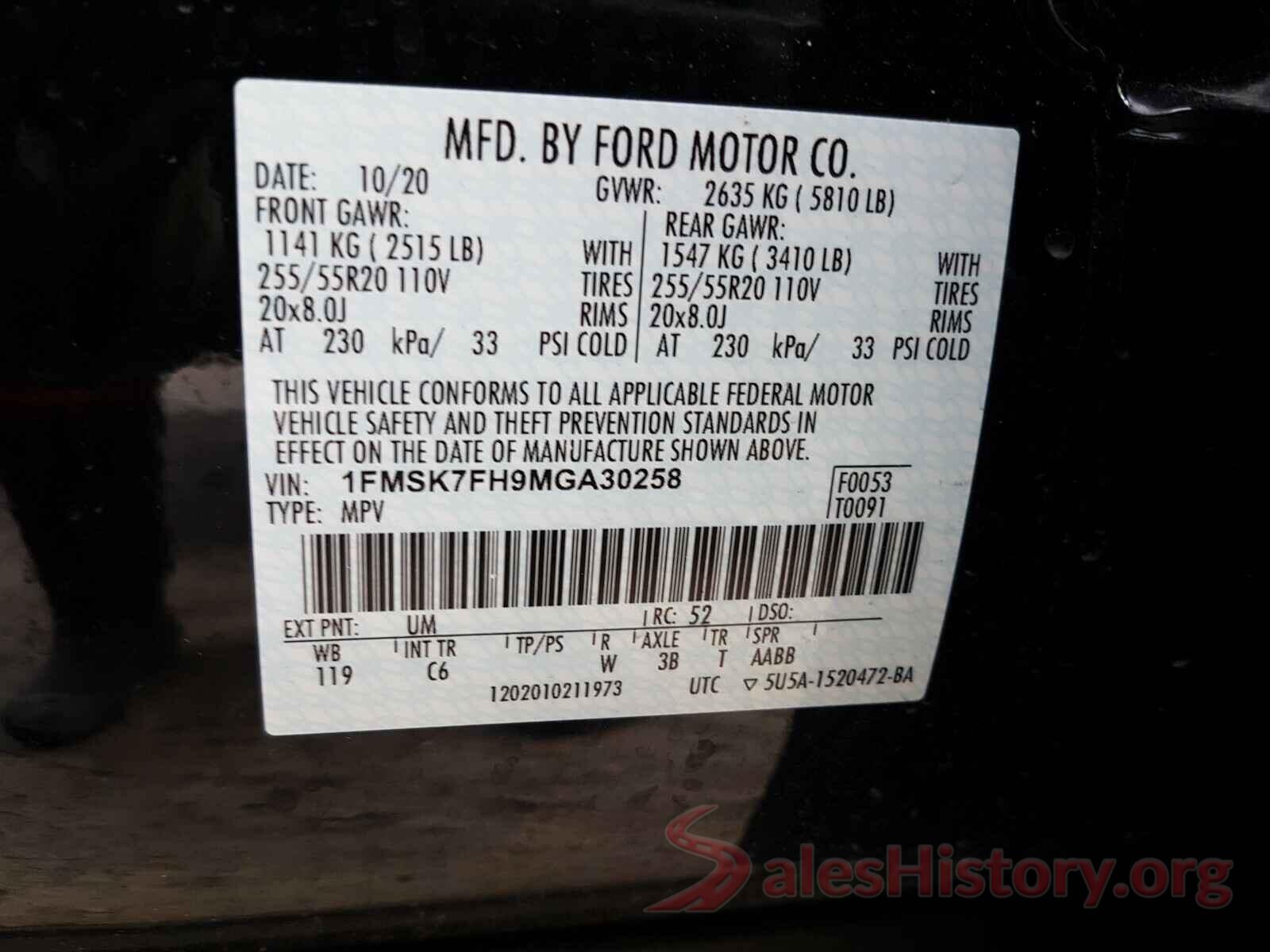 1FMSK7FH9MGA30258 2021 FORD EXPLORER