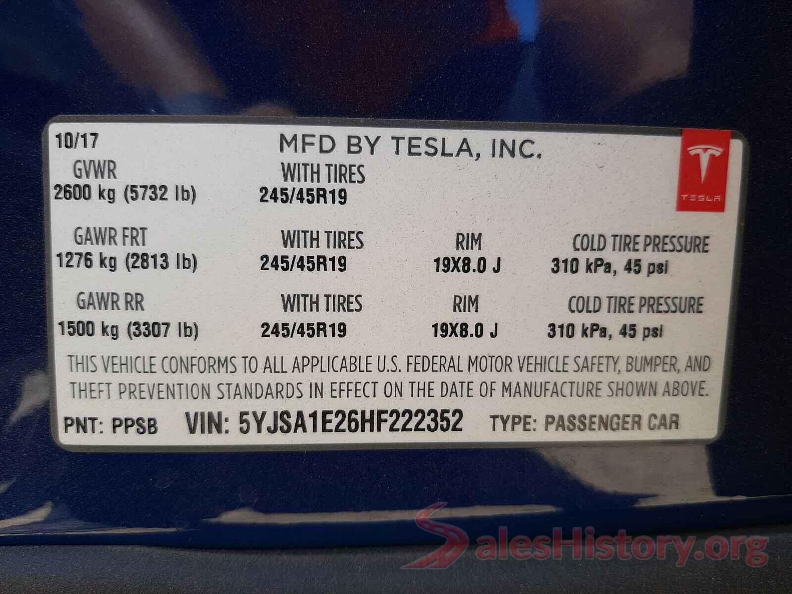 5YJSA1E26HF222352 2017 TESLA MODEL S