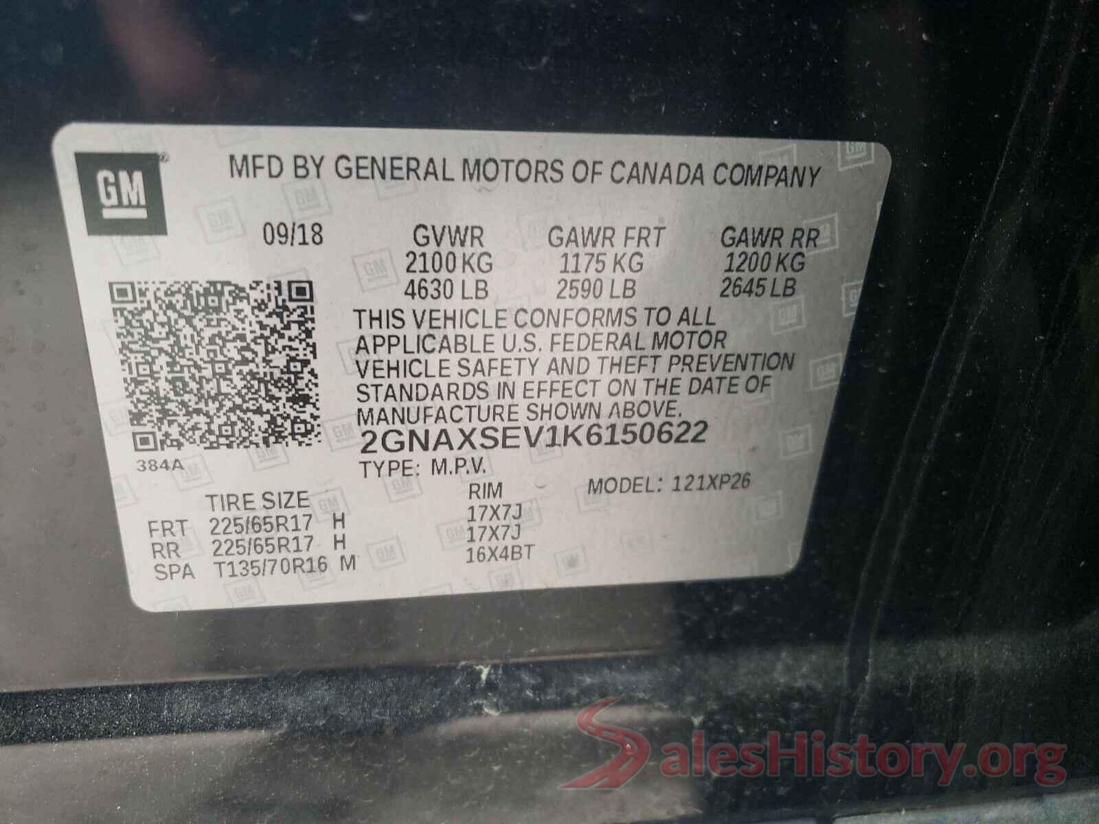 2GNAXSEV1K6150622 2019 CHEVROLET EQUINOX