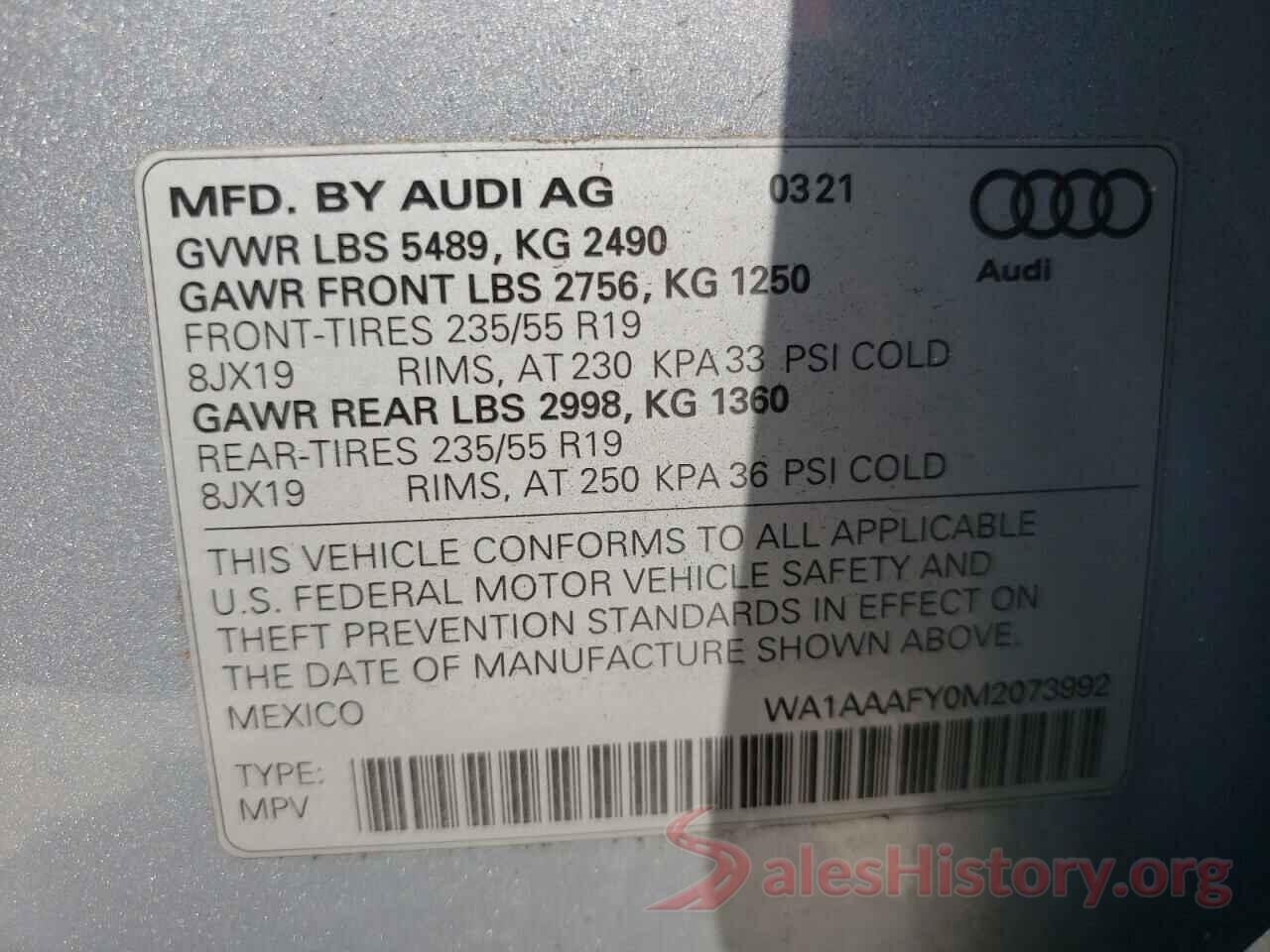 WA1AAAFY0M2073992 2021 AUDI Q5