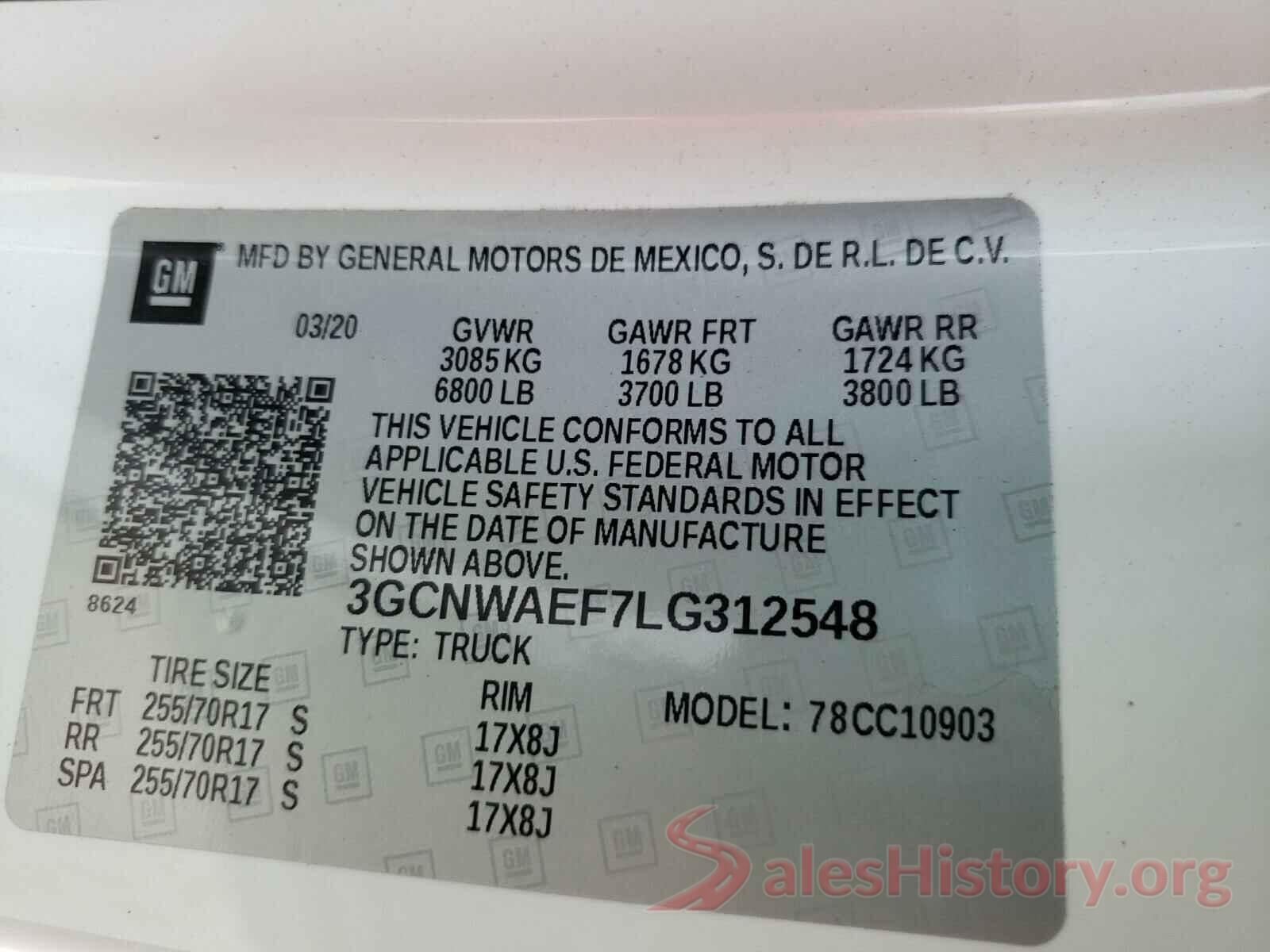 3GCNWAEF7LG312548 2020 CHEVROLET SILVERADO