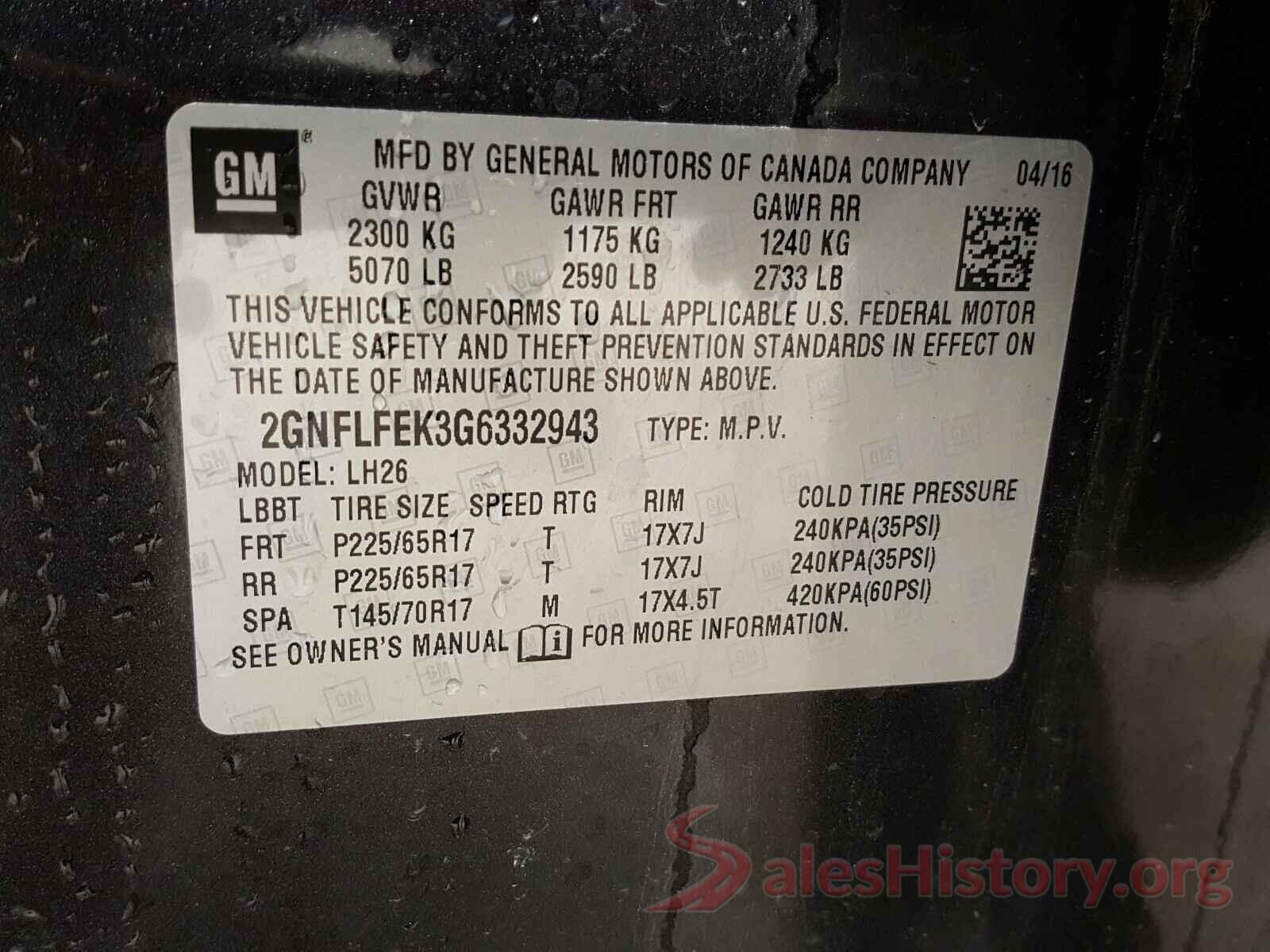 2GNFLFEK3G6332943 2016 CHEVROLET EQUINOX