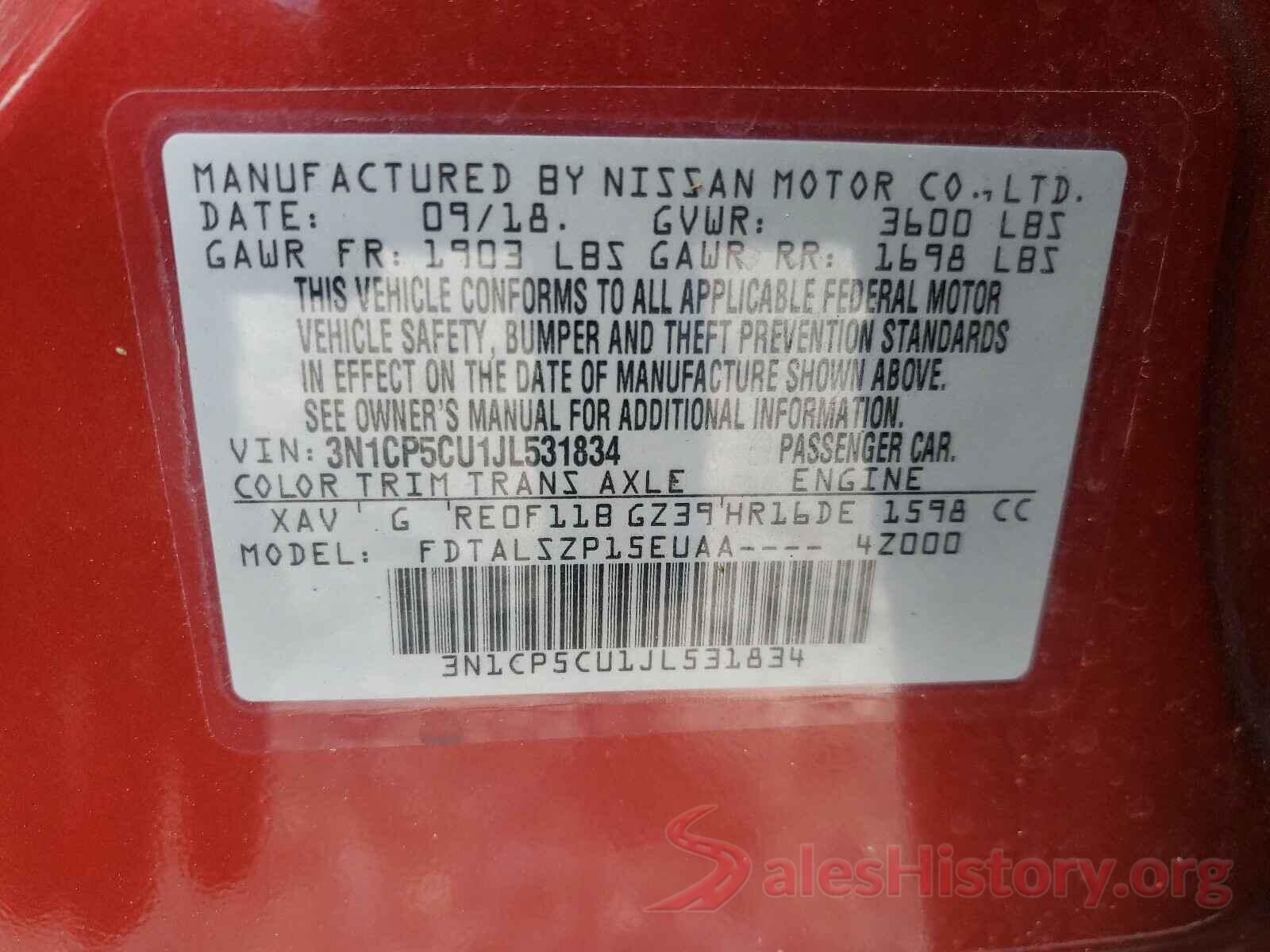 3N1CP5CU1JL531834 2018 NISSAN KICKS