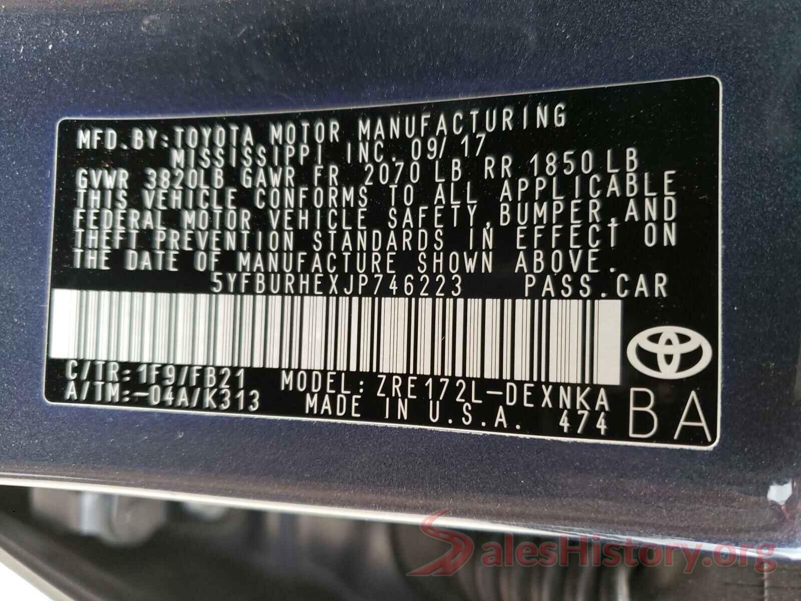 5YFBURHEXJP746223 2018 TOYOTA COROLLA