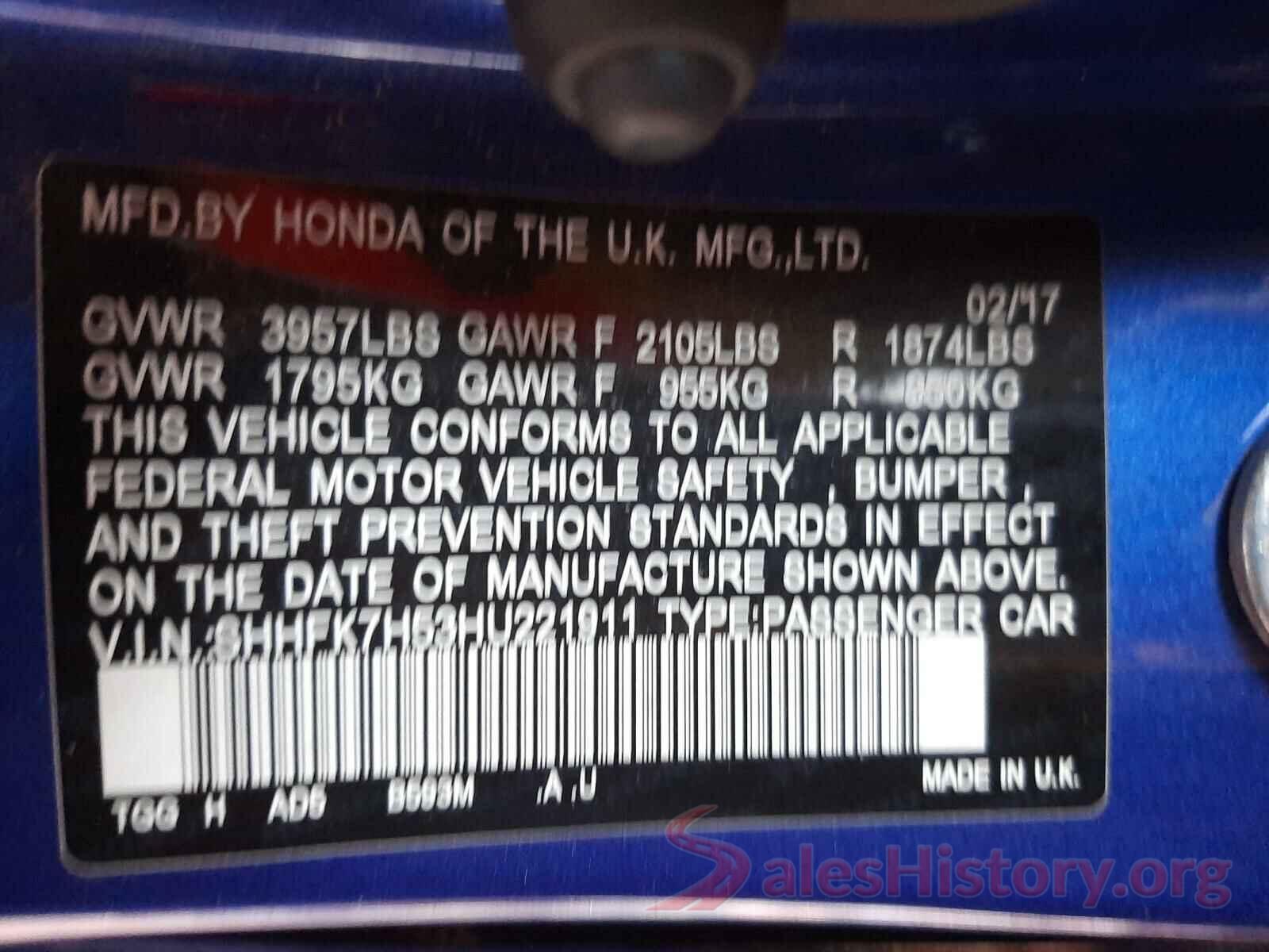 SHHFK7H53HU221911 2017 HONDA CIVIC