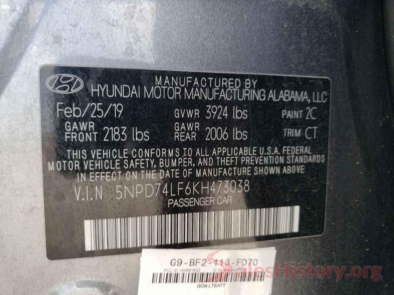 5NPD74LF6KH473038 2019 HYUNDAI ELANTRA