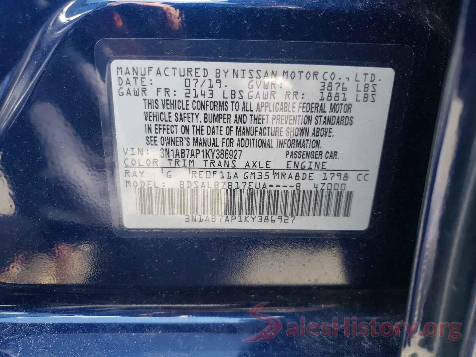 3N1AB7AP1KY386927 2019 NISSAN SENTRA