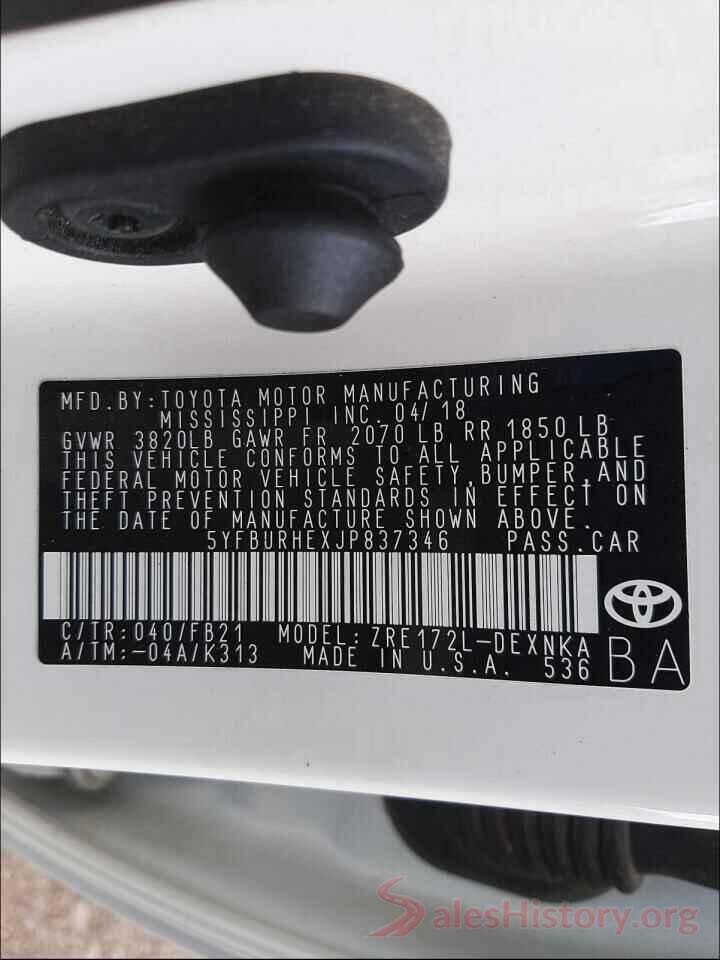 5YFBURHEXJP837346 2018 TOYOTA COROLLA