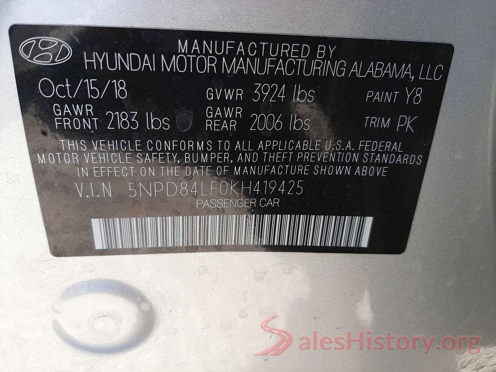 5NPD84LF0KH419425 2019 HYUNDAI ELANTRA