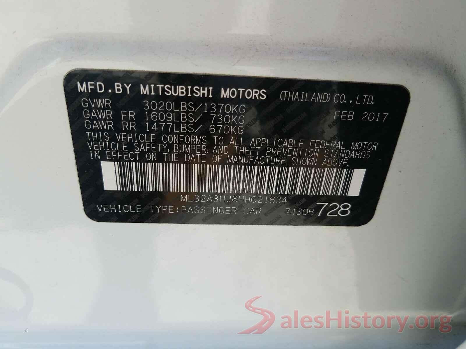 ML32A3HJ6HH021634 2017 MITSUBISHI MIRAGE