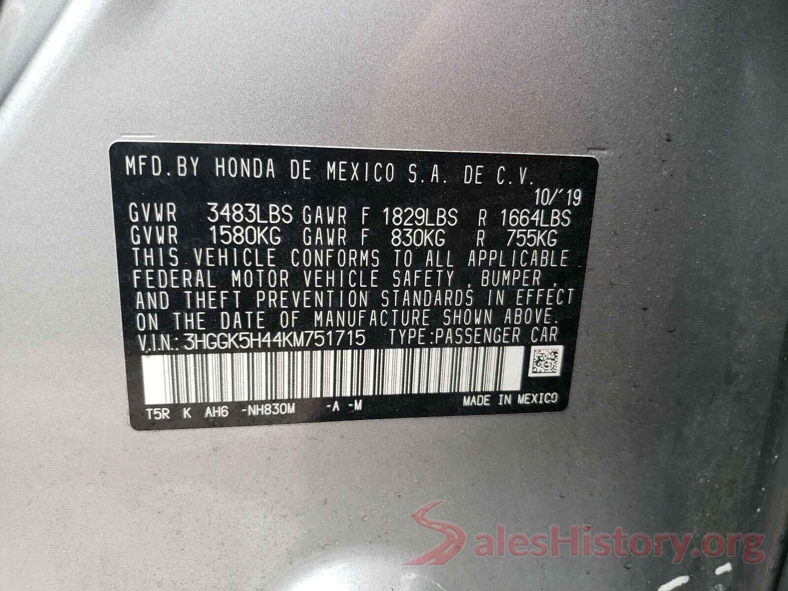 3HGGK5H44KM751715 2019 HONDA FIT