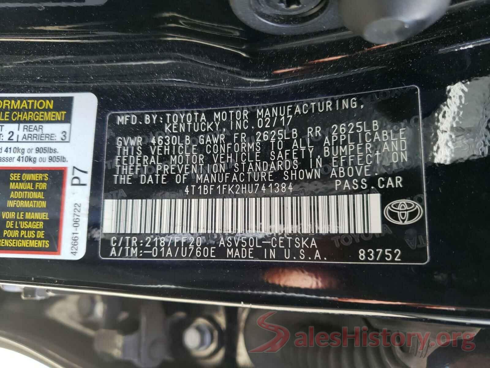 4T1BF1FK2HU741384 2017 TOYOTA CAMRY