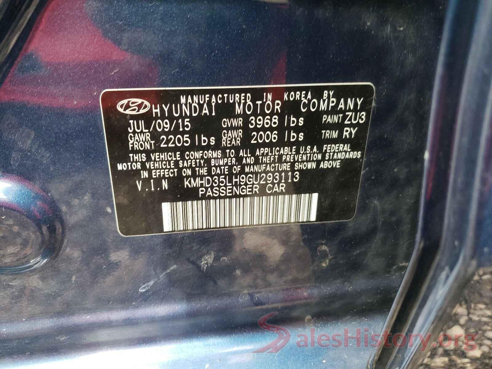 KMHD35LH9GU293113 2016 HYUNDAI ELANTRA