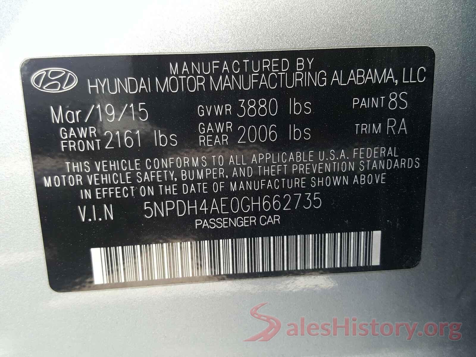 5NPDH4AE0GH662735 2016 HYUNDAI ELANTRA