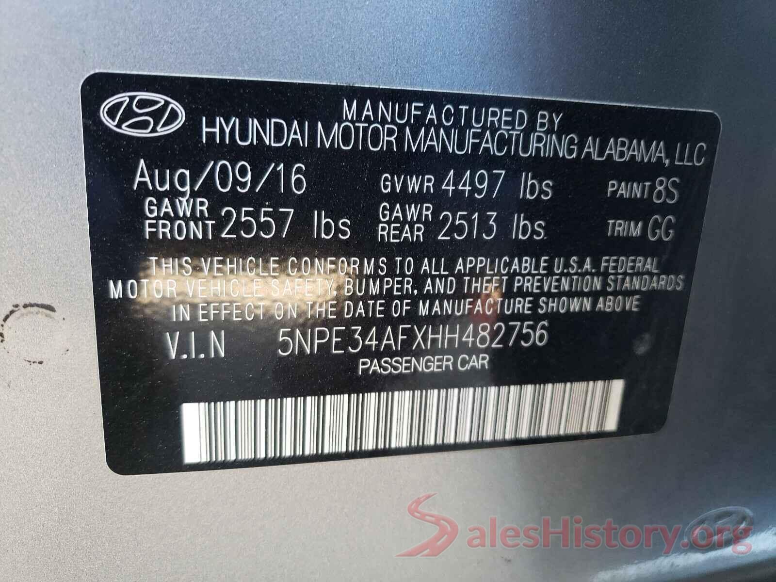 5NPE34AFXHH482756 2017 HYUNDAI SONATA