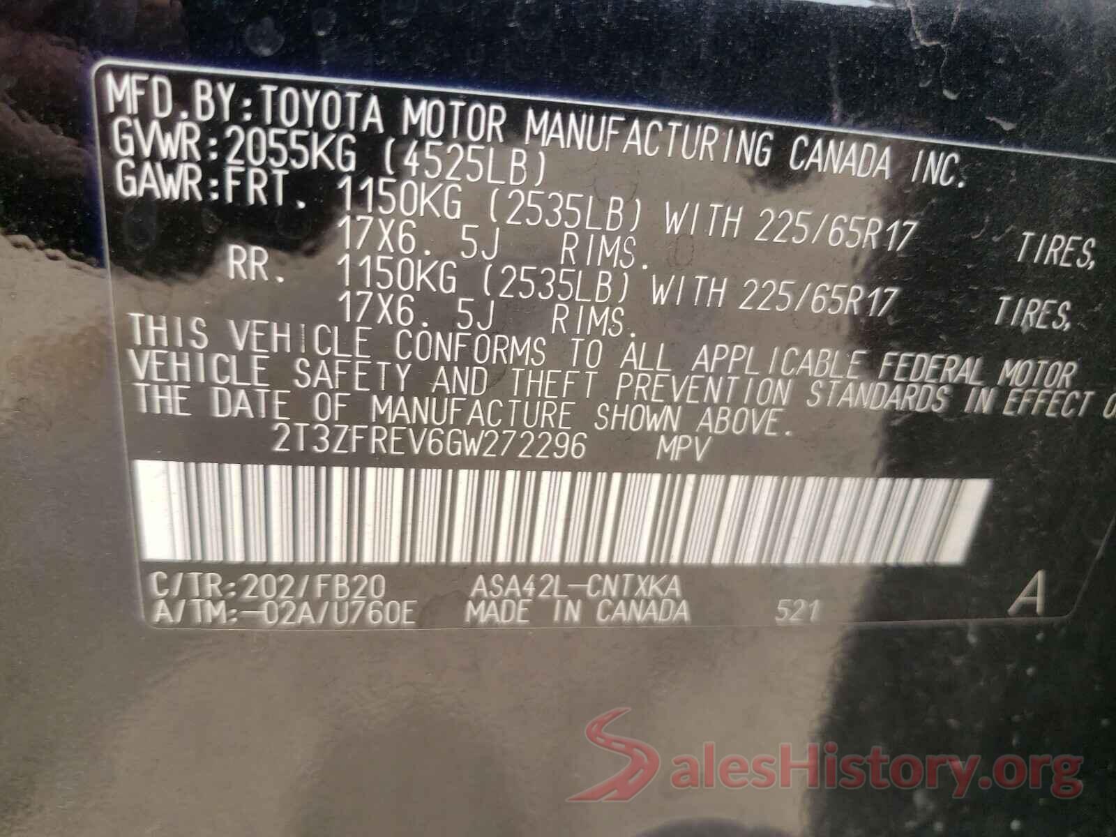 2T3ZFREV6GW272296 2016 TOYOTA RAV4