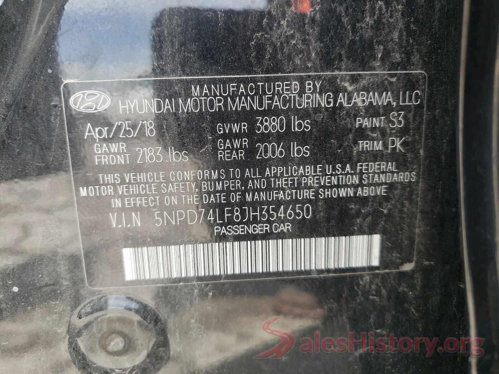 5NPD74LF8JH354650 2018 HYUNDAI ELANTRA