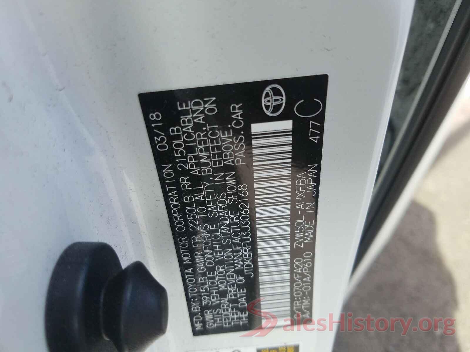 JTDKBRFU3J3062168 2018 TOYOTA PRIUS