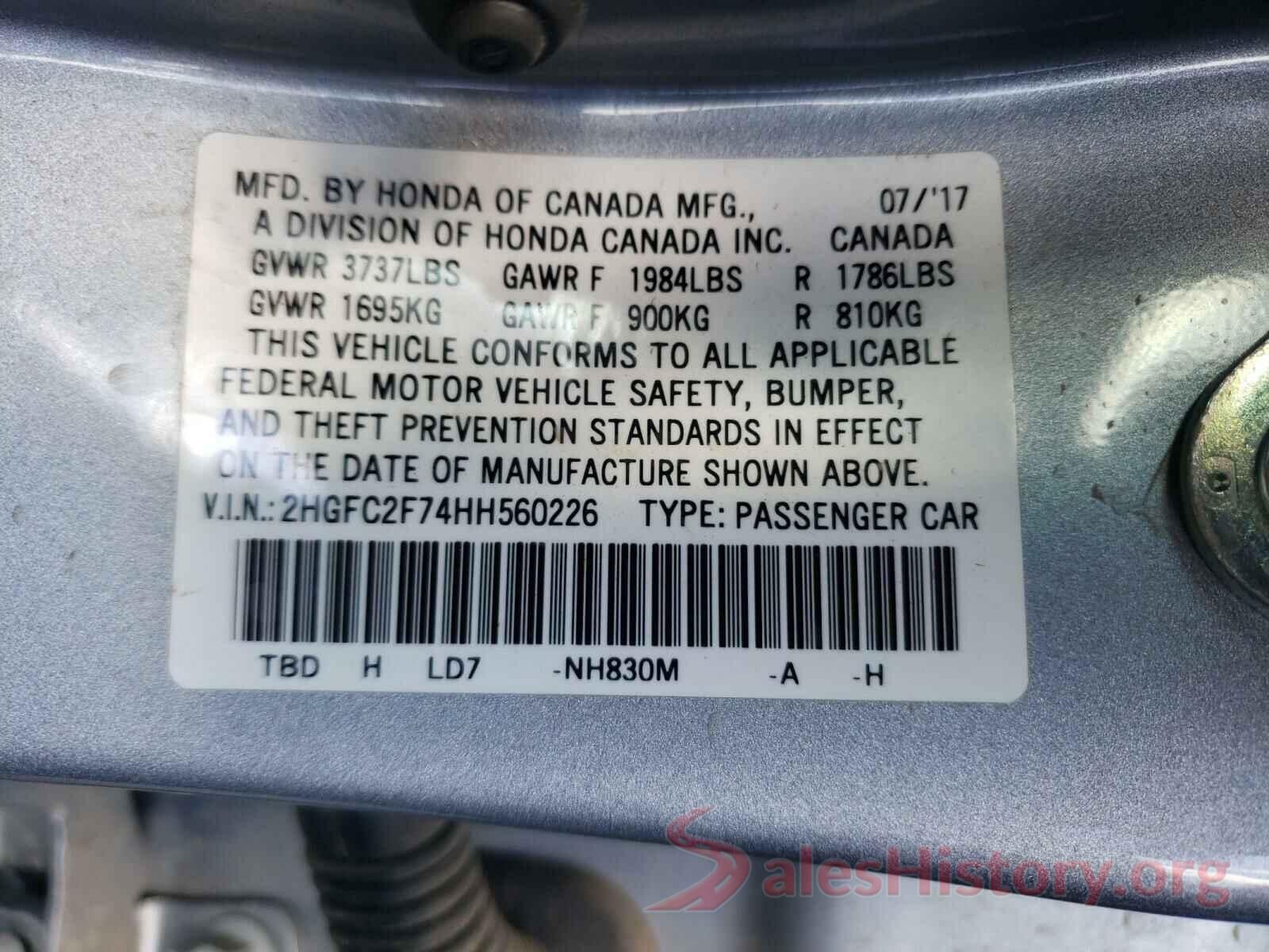 2HGFC2F74HH560226 2017 HONDA CIVIC