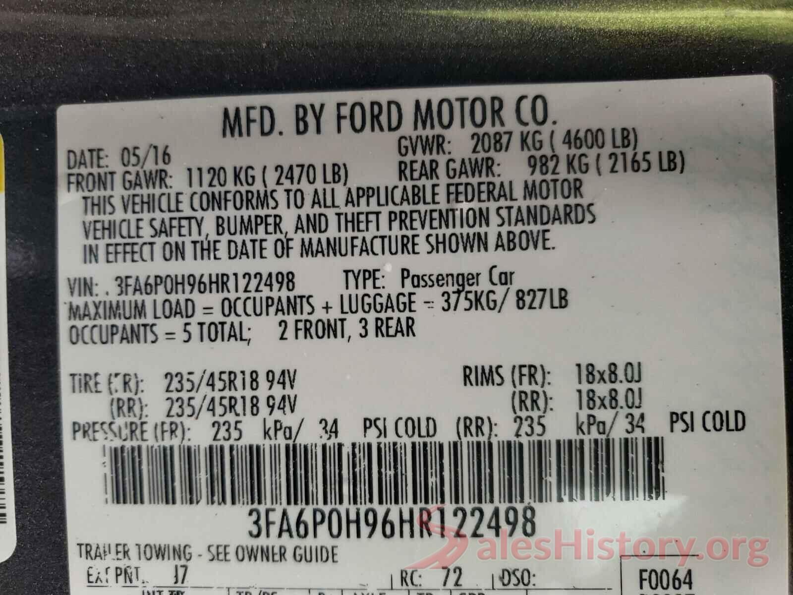 3FA6P0H96HR122498 2017 FORD FUSION