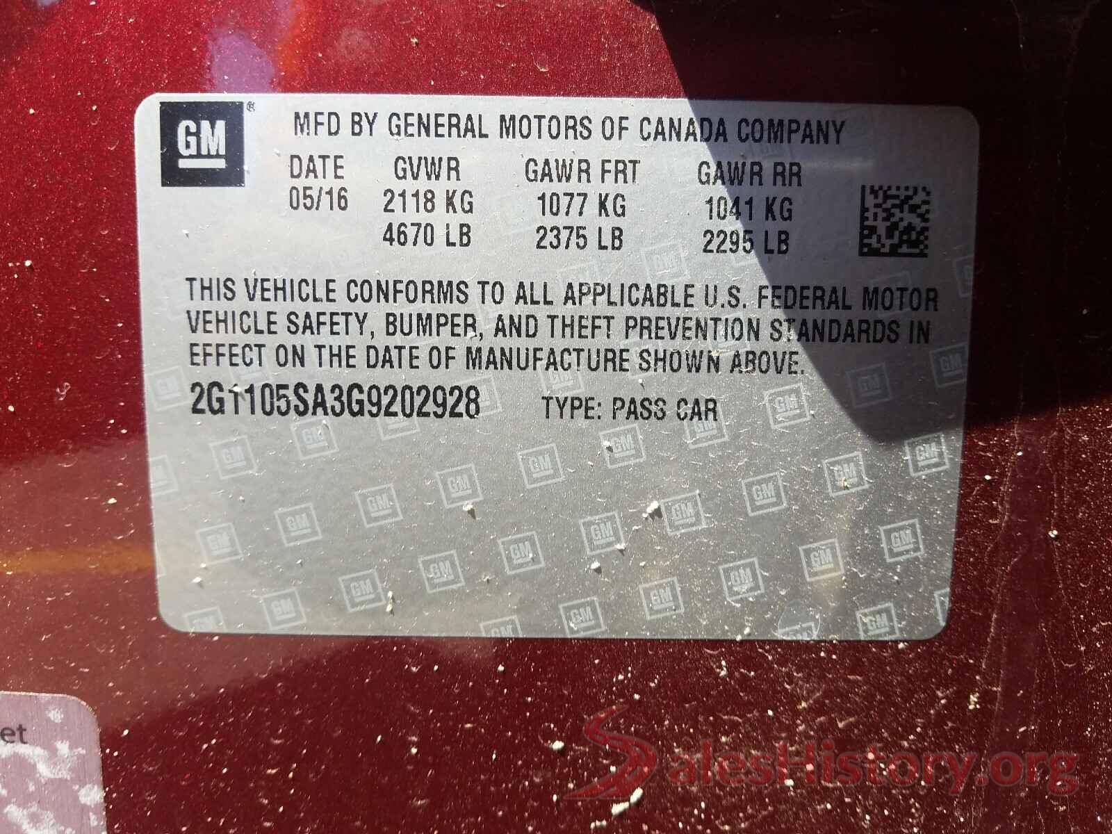 2G1105SA3G9202928 2016 CHEVROLET IMPALA