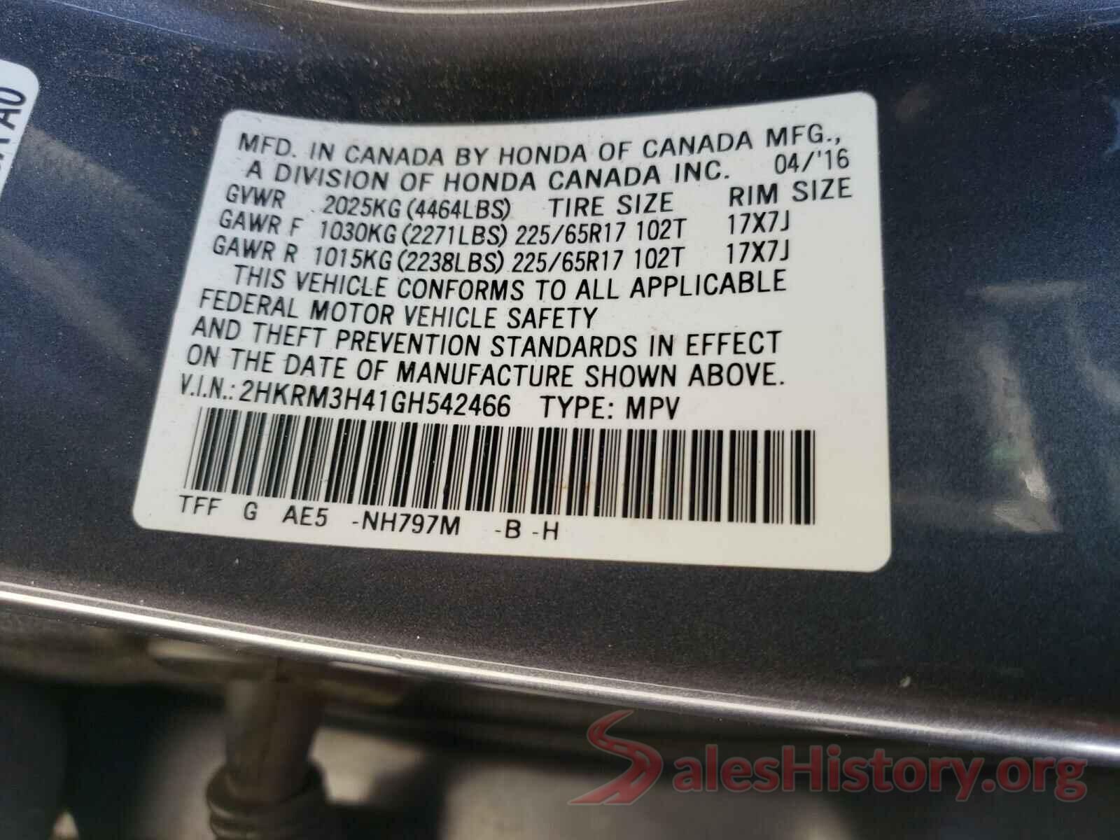 2HKRM3H41GH542466 2016 HONDA CRV