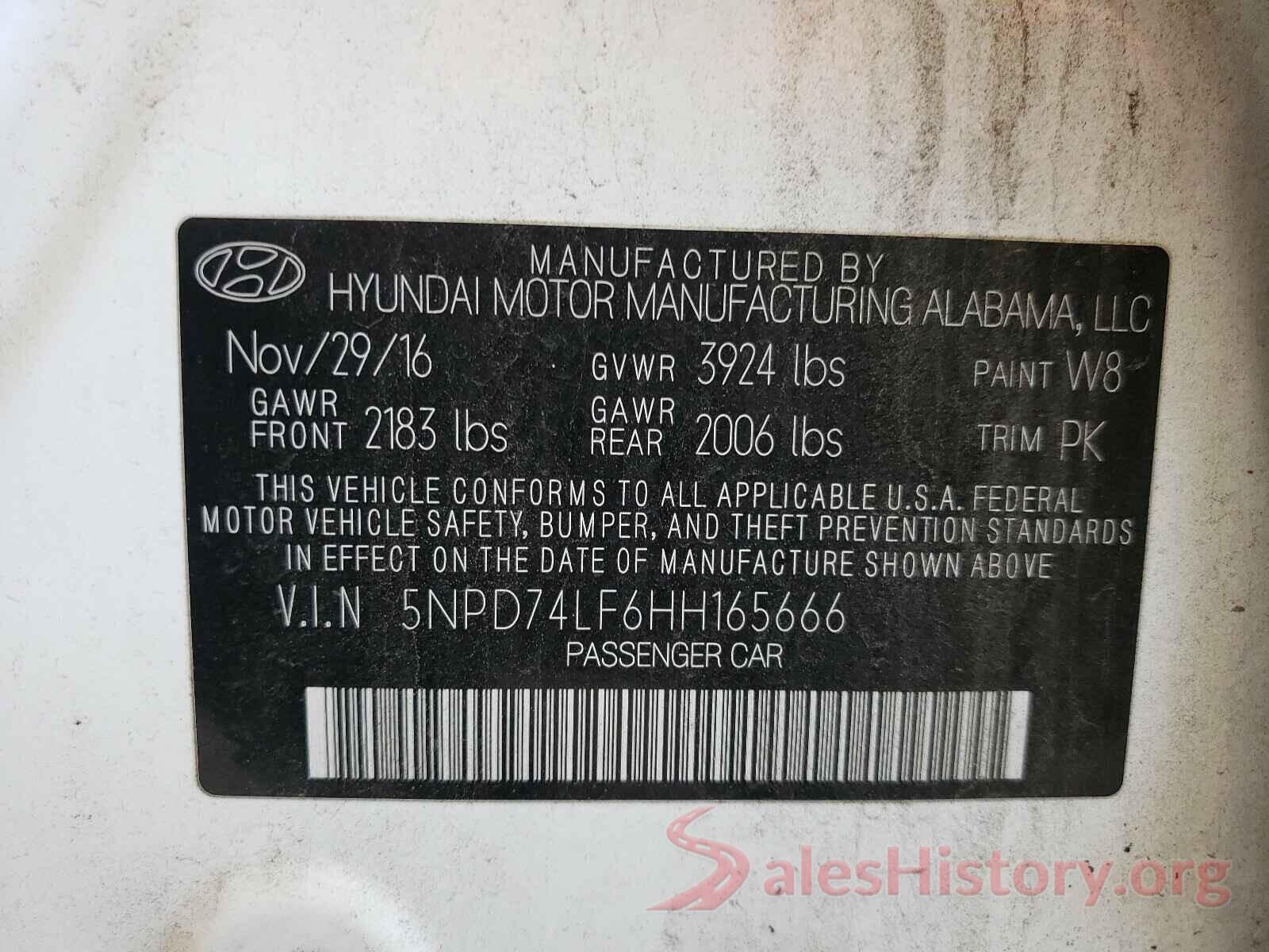 5NPD74LF6HH165666 2017 HYUNDAI ELANTRA