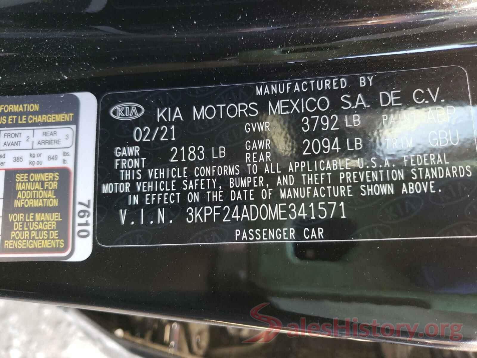 3KPF24AD0ME341571 2021 KIA FORTE