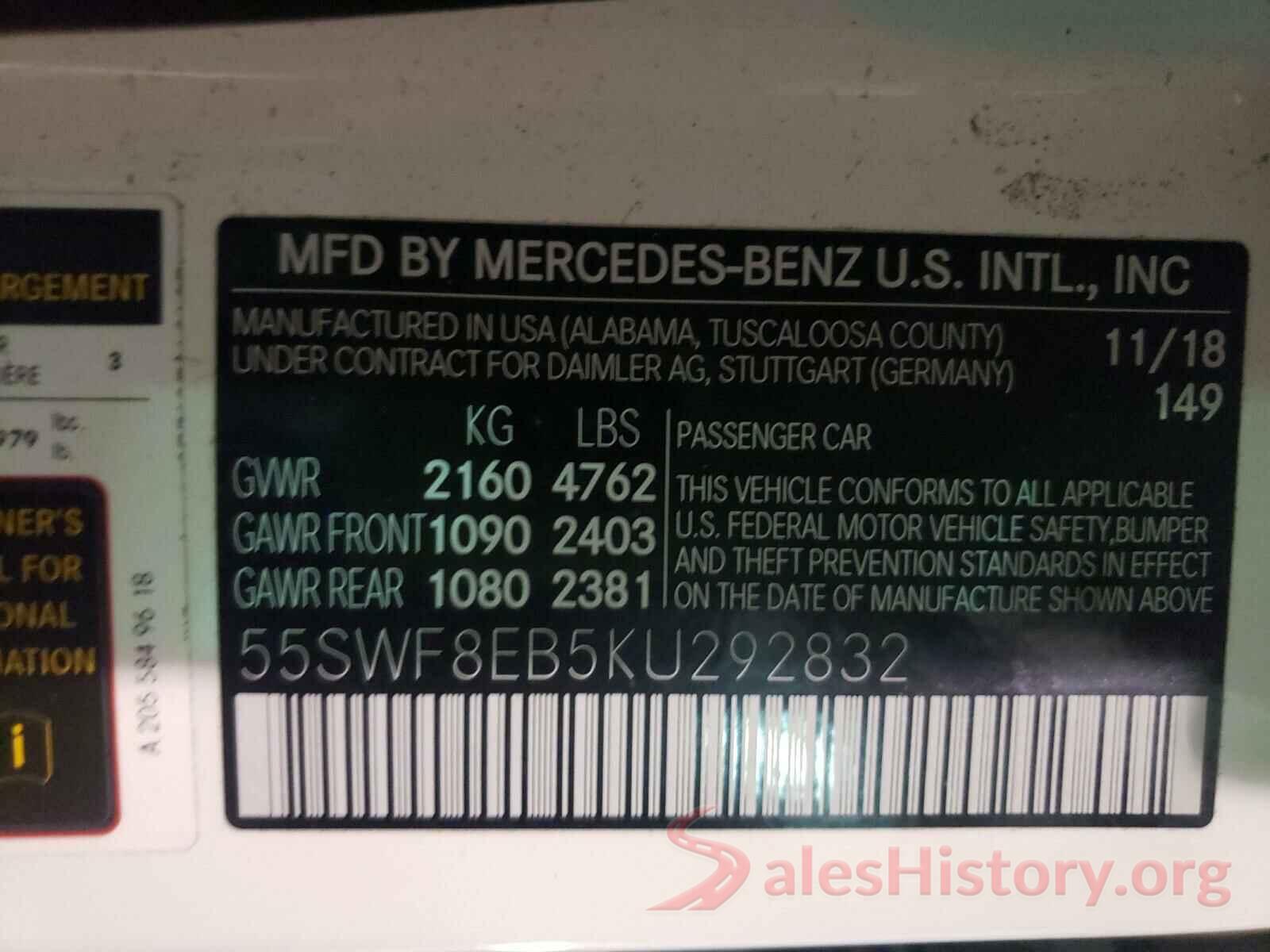 55SWF8EB5KU292832 2019 MERCEDES-BENZ C CLASS