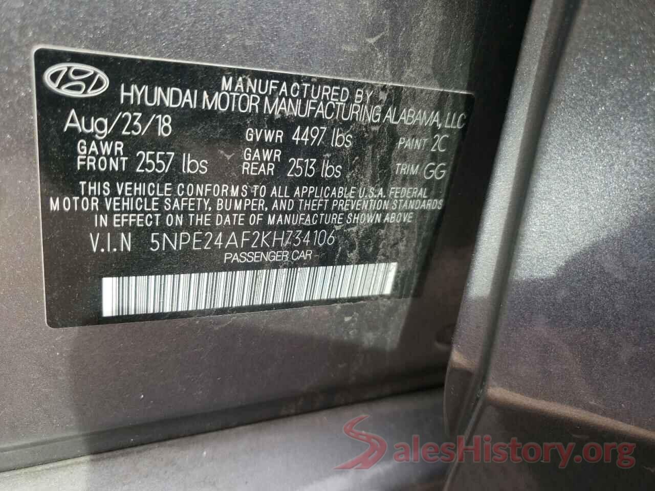 5NPE24AF2KH734106 2019 HYUNDAI SONATA