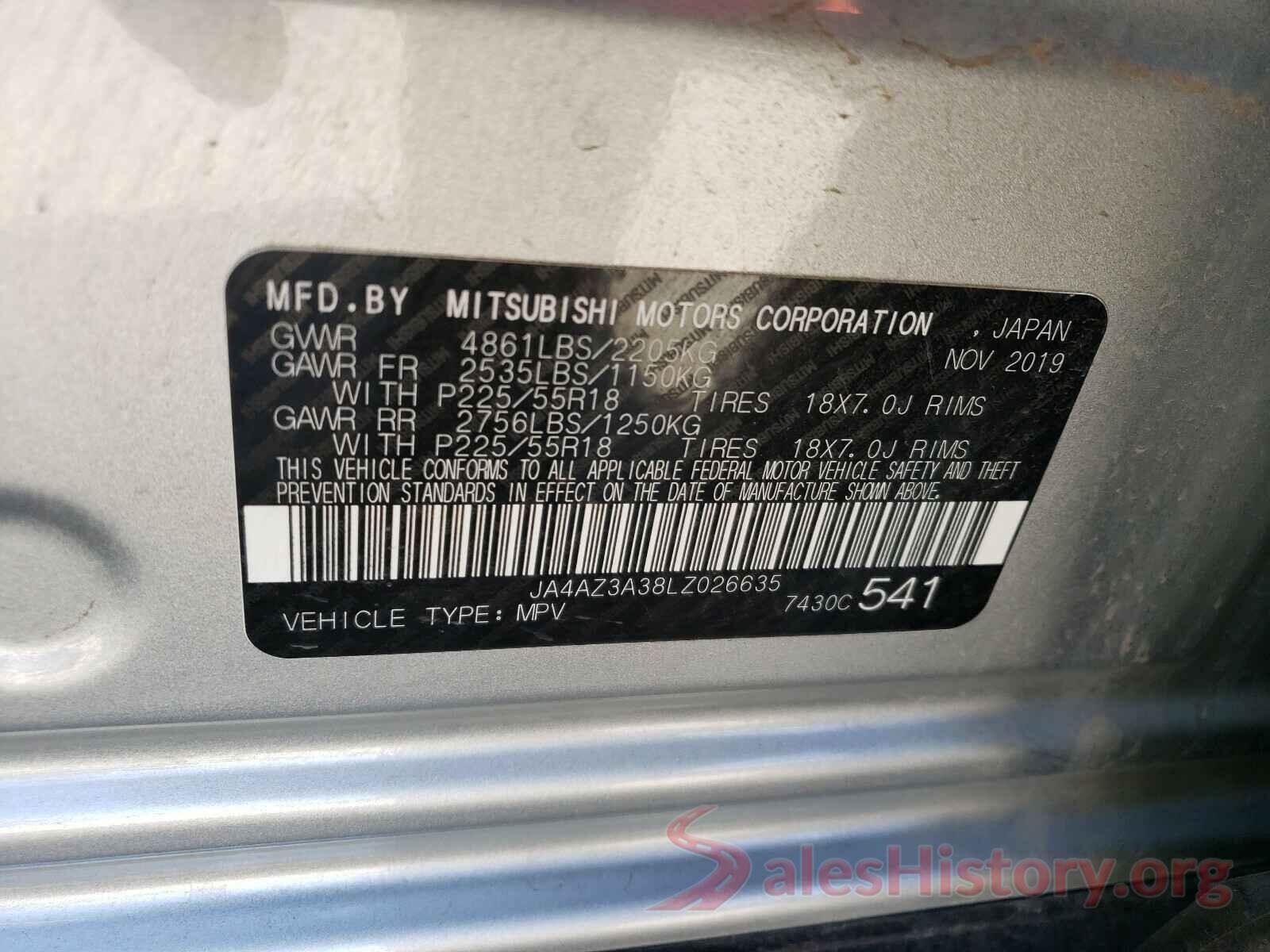 JA4AZ3A38LZ026635 2020 MITSUBISHI OUTLANDER