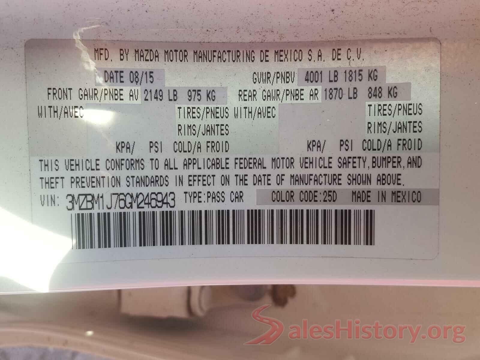 3MZBM1J76GM246943 2016 MAZDA 3