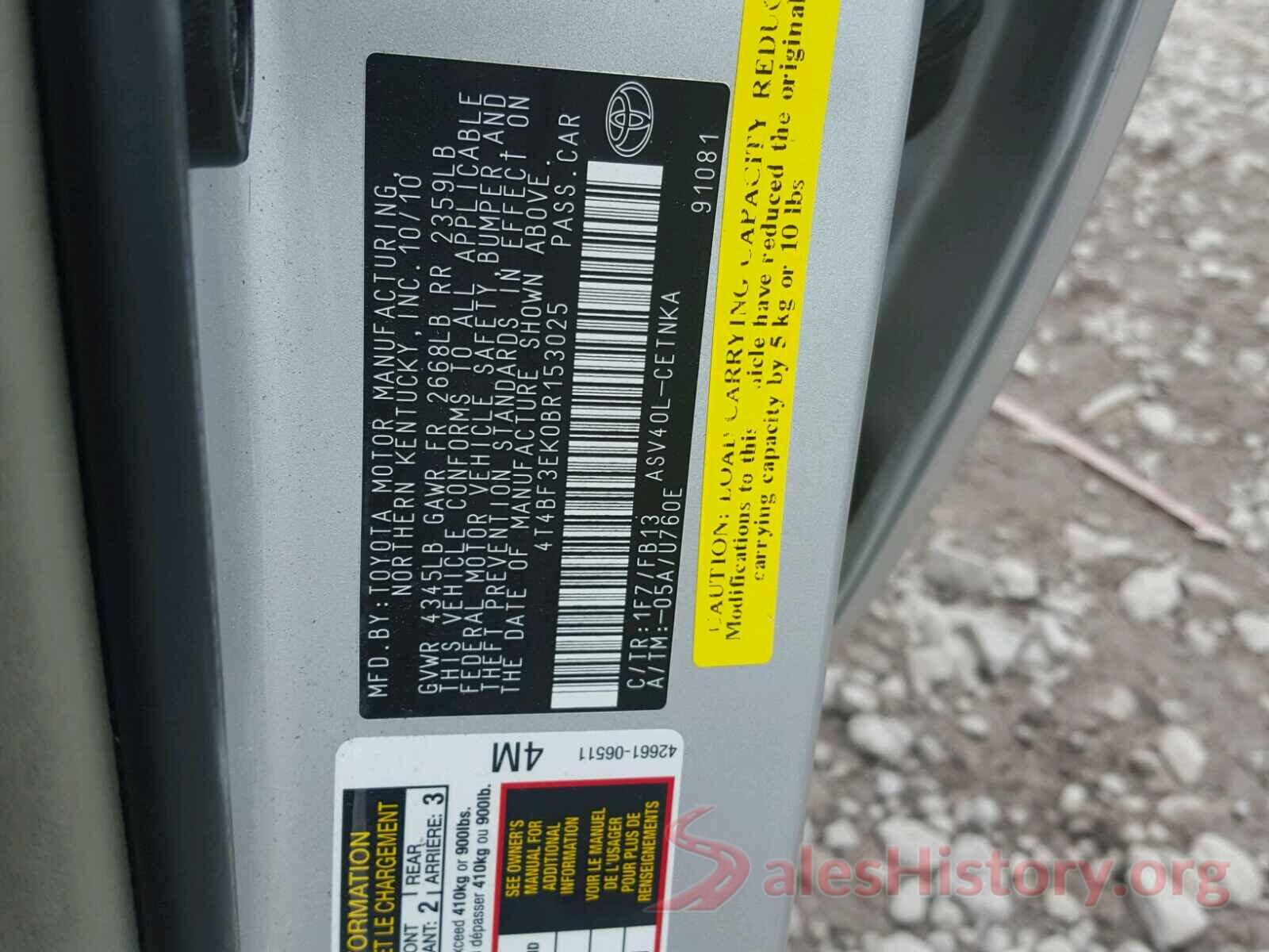 4T4BF3EK0BR153025 2011 TOYOTA CAMRY BASE