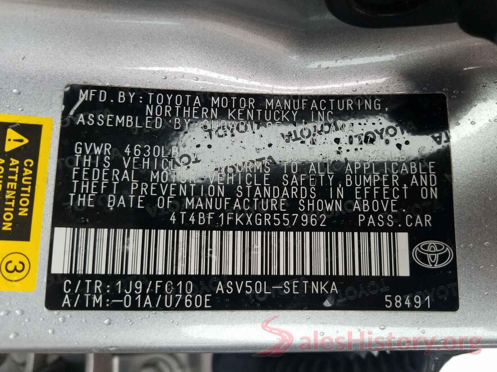 4T4BF1FKXGR557962 2016 TOYOTA CAMRY