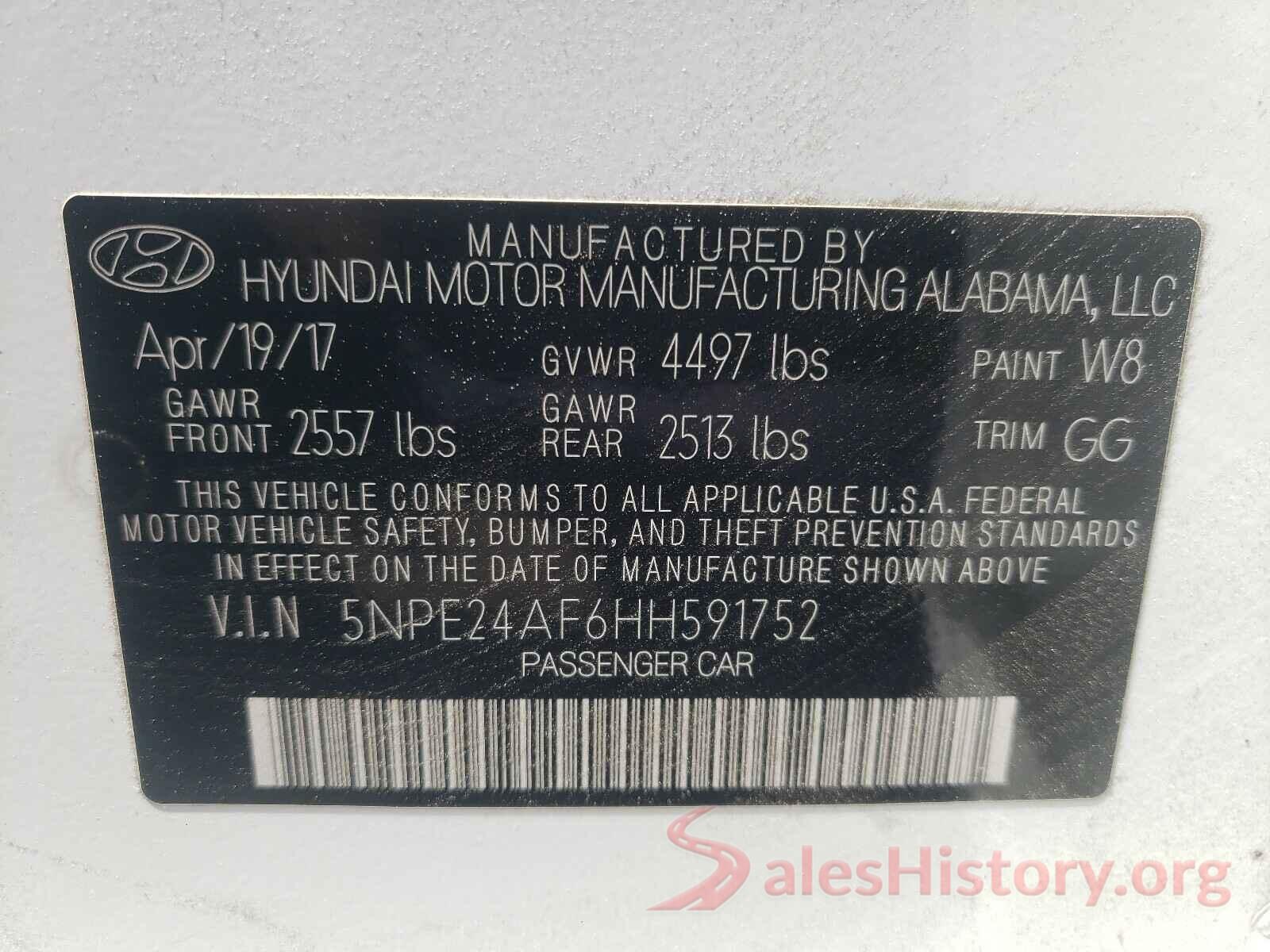 5NPE24AF6HH591752 2017 HYUNDAI SONATA