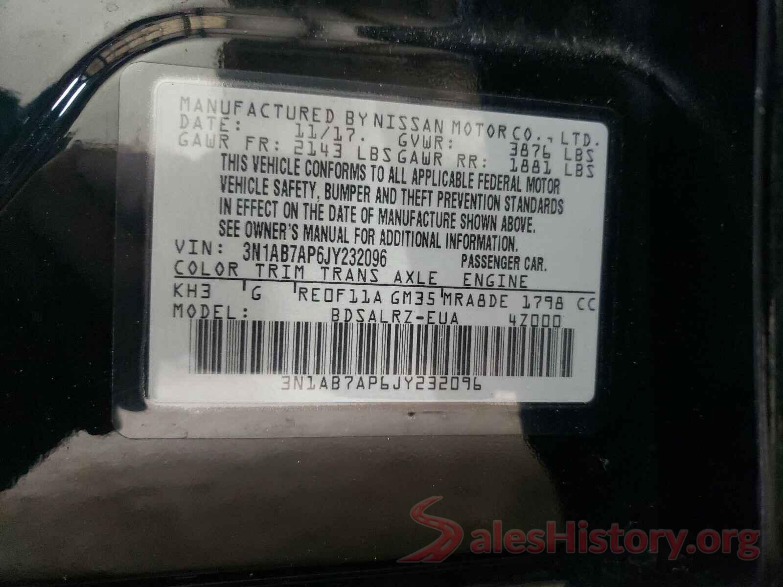 3N1AB7AP6JY232096 2018 NISSAN SENTRA